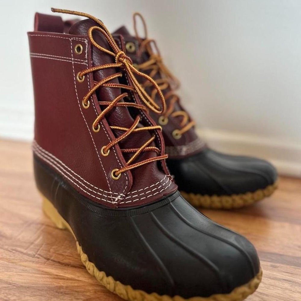 LIKE NEW - L.L. Bean Boots 8" Duck Boots Men's 9M Burgundy Black l Made in USA - Picture 5 of 8